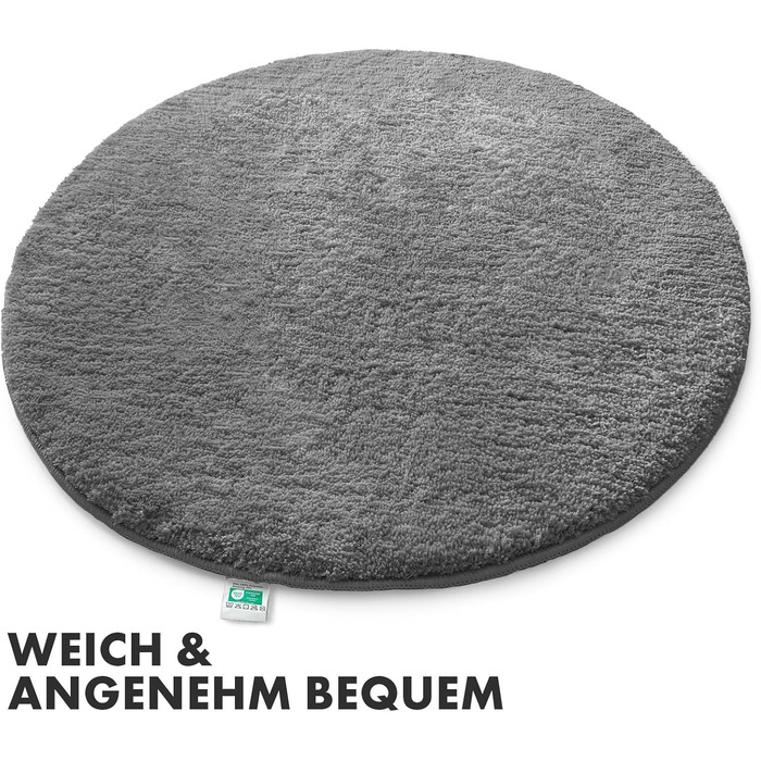 Килимок для ванної KARAT Sky, круглий килимок для ванної, щільний, пухнастий комфорт для вашого дому, нековзний килимок для ванної, що миється, протестований на шкідливі речовини (темно-сірий, 95 см (круглий)) 95 см (круглий) темно-сірий