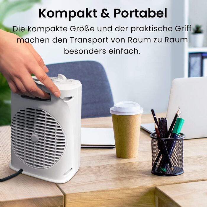 Міні-вентиляторний обігрівач Pro Breeze потужністю 2000 Вт, енергозберігаючий, тихий електричний обігрівач з 3 режимами нагріву. Керамічний вентилятор. Підходить для використання в офісі, вітальні, спальні або на терасі білий - 2000 Вт