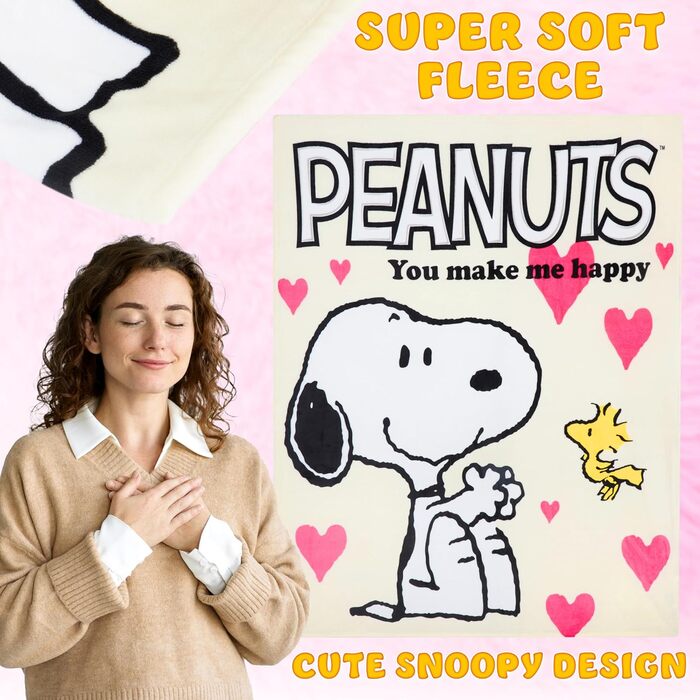 Флісова ковдра Peanuts Snoopy, тепла, 130x150 см, для дивана, кушетки, декору дитячої кімнати, спальні, подарунків для жінок, підлітків та дітей
