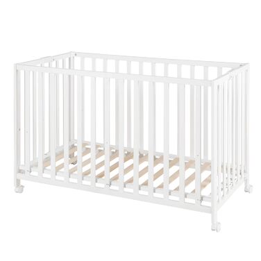 Розкладне ліжко roba Fold Up 60 x 120 - Складане дерев&39яне дитяче ліжечко - Регульоване у 2 напрямках - Ліжечко на колесах, що економить місце - Біле