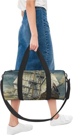 Спортивна сумка для подорожей Епоха відкриттів, з принтом корабля, чорна, універсальний розмір