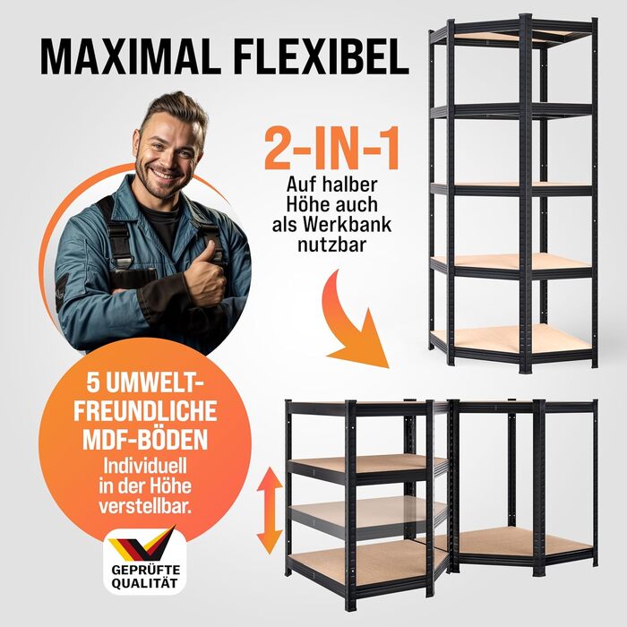 Комплект із 3 кутових стелажів Monzana, міцний, вантажопідйомність 2625 кг, 15 полиць з МДФ, полиця для зберігання, полиця для підвалу, стелаж без ригелів, полиця для майстерні, система стелажів, чорний