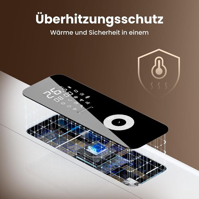 Електричний конвекторний обігрівач EMKE, енергозберігаючий, настінний, 1000 Вт, з РК-дисплеєм, тижневим таймером, пультом дистанційного керування, білий