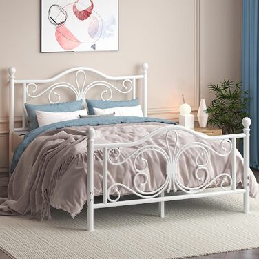 Ліжко 140x200 з узголів&39ям та узніжжям у формі метеликів/основа матраца/місце для зберігання речей під ліжком/рейковий каркас не потрібен/легке складання/тиха робота/білий 140 x 200 см