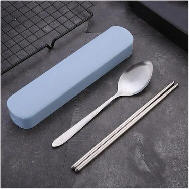 Універсальний набір столових приборів для подорожей та кемпінгу з 5 предметів, портативний посуд, палички для їжі з нержавіючої сталі, ложка, виделка, ніж для стейку з футляром для зберігання (чорний)