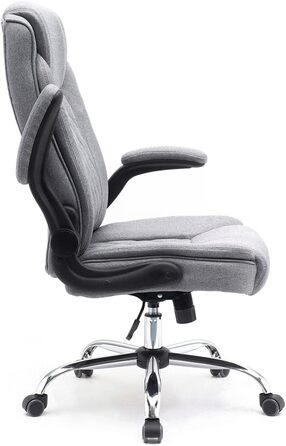 Офісний стілець з тканини Зручний, ергономічний обертовий стілець до 130 кг, зі складними підлокітниками, письмовий стілець з високою спинкою, сірий