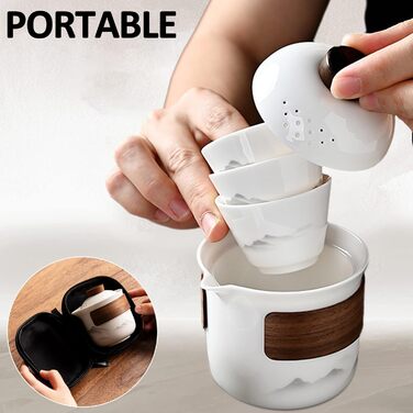 Порцеляновий набір для чайної церемонії Гунфу, портативний керамічний чайник, міні-набір для подорожей Все в одному, для дому, подарунка, кемпінгу, пікніка, офісу, бізнесу та готелю