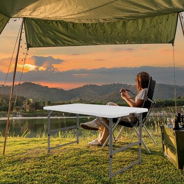 Стіл блошиного ринку TRUTZHOLM, регульований по висоті, 120x60 см, складаний з ручкою для перенесення, стійкий до атмосферних впливів, нержавіючий, кемпінговий стіл, стіл для вечірки, садовий стіл, стіл для обклеювання шпалерами, обідній стіл, фуршетний с