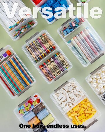 Набір із 6 коробок для зберігання об&39ємом 2,1 л з кришками, маленьких (23,6x15x7 см), потовщених коробок для зберігання з відділеннями, прозорої пластикової коробки з кришкою, штабелюваних коробок для зберігання ручок, будівельних блоків, приладдя для р