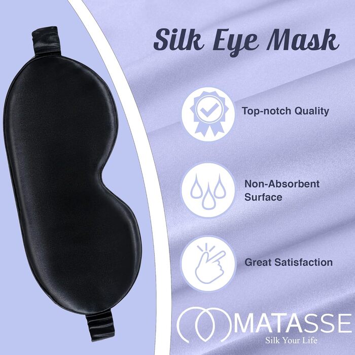 Шовкова маска для очей MATASSE Silk Your Life - 3D контурна маска для сну, чохол для очей, маска для сну з ремінцем для жінок, чор