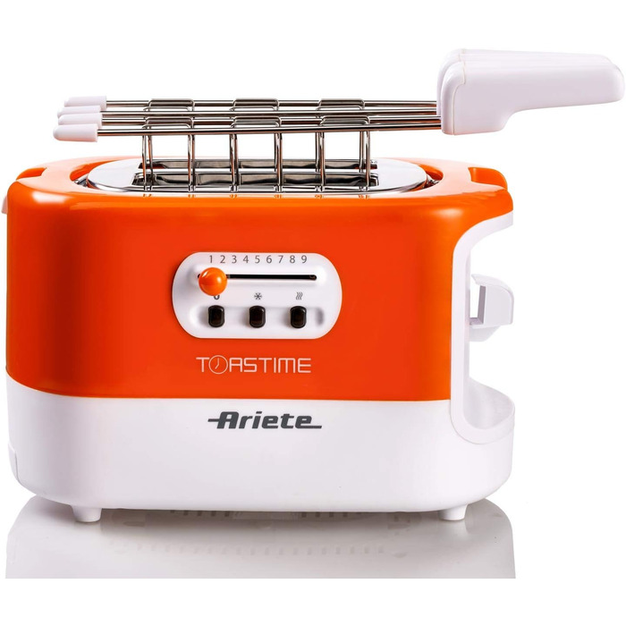 Білий тостер, місткість на 2 скибочки, 9 рівнів підсмажування, 700 Вт, 3 функції, помаранчевий білий / помаранчевий, 159 Toasttime