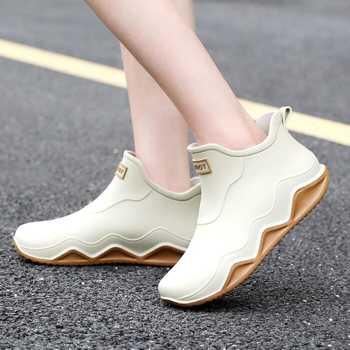 Гумові чоботи BILIKEYU для жінок та чоловіків, плоскі, нековзні, водонепроникні гумові чоботи для роботи, риболовлі, миття автомобіля, кухні, гумові чоботи, короткі чоботи, розмір 43, бежевий