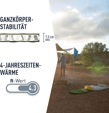 Самонадувальний килимок для сну Camp Plus, великий - Товстий та теплий килимок для сну - Ремкомплект та система блокування подушки - 4 сезони - Кемпінг - 198 x 64 см - Зелений - 1185 г, велика мумія