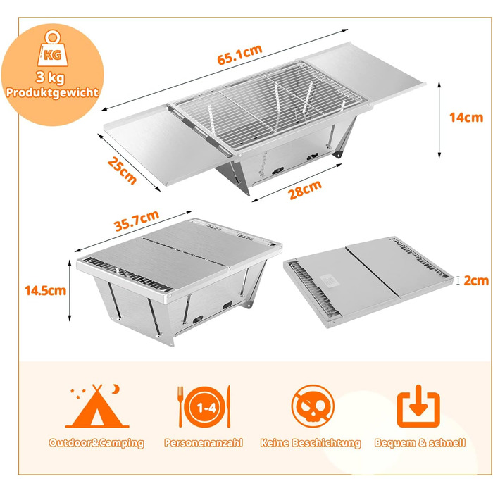 Кемпінговий гриль з нержавіючої сталі складаний складаний гриль Невеликий вугільний гриль на відкритому повітрі гриль для пікніка