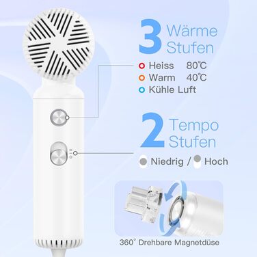 Фен Webeauty, суперлегкий іонний фен, високошвидкісний фен зі швидкістю 110 000 об/хв, 200 мільйонів негативних іонів, швидке виси