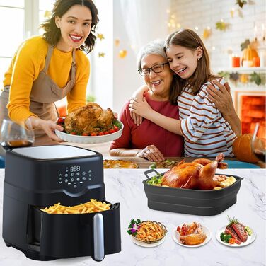 Набір аксесуарів для фритюрниці, аксесуари для фритюрниці з силіконовою формою 2 шт. XXL Силіконова форма для випічки Philips 6.2 л, COSORI 5.5 л/4.7 л, Cecotec 6 л зі щіткою для олії, кухонними щипцями та 2 силіконовими рукавичками