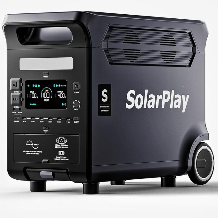 Електростанція SolarPlay Q3600, портативна електростанція потужністю 3840 Втгод з виходом 3 x 230 В змінного струму 3600 Вт, сонячний генератор з LiFePO4, з ДБЖ, швидке сонячне накопичення енергії для автофургонів, кемпінгу, відключень електроенергії Q360
