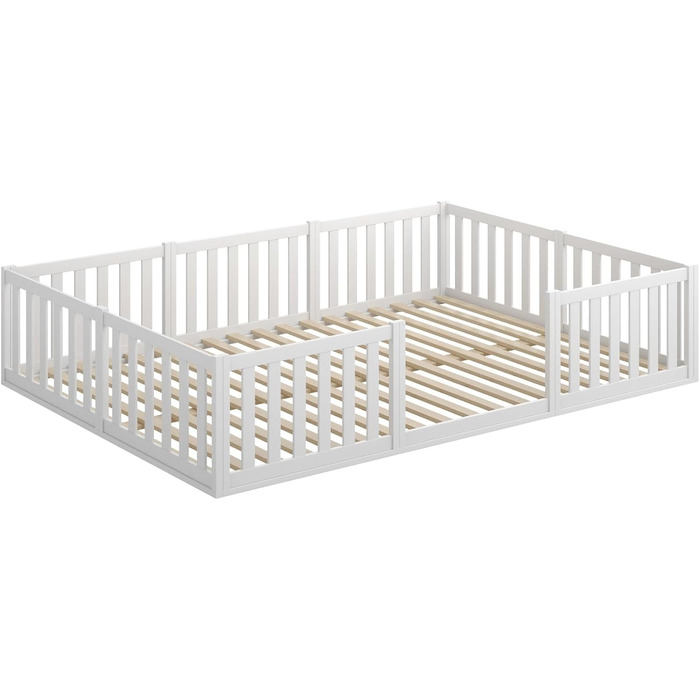 Дитяче ліжко CADANI Teso 120x200 см Ліжко-підлога Монтессорі, вантажопідйомність до 200 кг, із захистом від падіння, включаючи рейкову основу, масив сосни, білий колір - 3 варіанти складання, 120 x 200 см, білий колір
