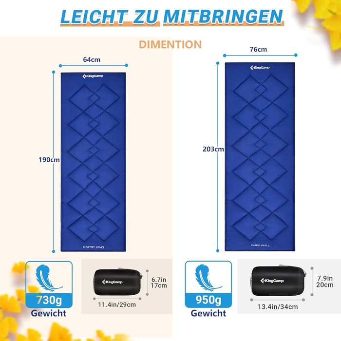 Подушка для кемпінгового ліжка KingCamp для кемпінгових меблів, м&39яка підкладка, підходить для розкладних ліжок та шезлонгів, бавовняна суміш, нековзка та миється, підвищення комфорту для вуличних ліжок, синя з ромбоподібним візерунком 350 г/м, 203 76 с