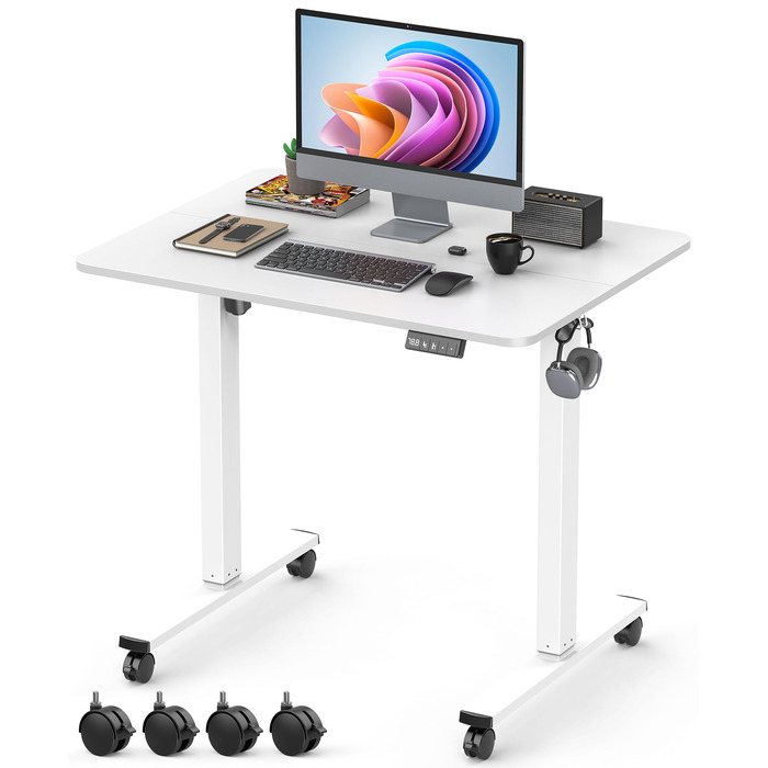 Стіл з регульованою висотою, 80x60 см, високоякісна стільниця, електричне регулювання висоти столу, комп&39ютерний стіл з функцією пам&39яті, білий