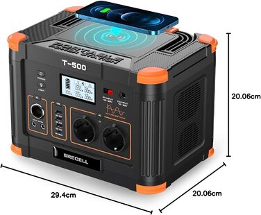 Портативна електростанція 500 Вт/519 Втгод, електростанція Grecell (пікова потужність 1000 Вт), безшумна, швидкозарядна, екологічно чиста сонячна генераторна установка для кемпінгу, автофургонів та аварійних ситуацій удома.