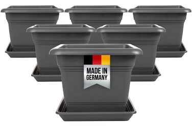 Набір із 6 великих садових горщиків 2friends, квіткові горщики 40 x 40 см, горщики з блюдцями, пластикові кашпо, квіткові горщики, виготовлені в Німеччині, антрацит, модель Ina