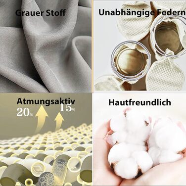 Матрац LAMB 90x200 см пружинний матрац кишенькової форми 7-зонний висота 20 см рівень жорсткості H4 медичний ортопедичний пружинний матрац з чохлом з піни та мікрофібри, сірий матрац для дорослих 90x200x20 сірий H4