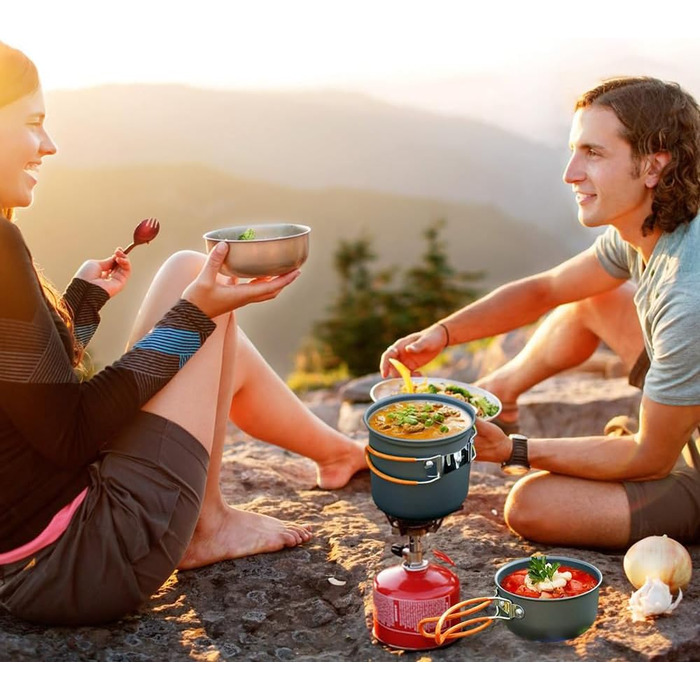 Набір посуду для кемпінгу, портативний, ультралегкий. Складаний посуд каструля, сковорода для туризму, походів та пікніків. Великий об'єм, помаранчевий колір.