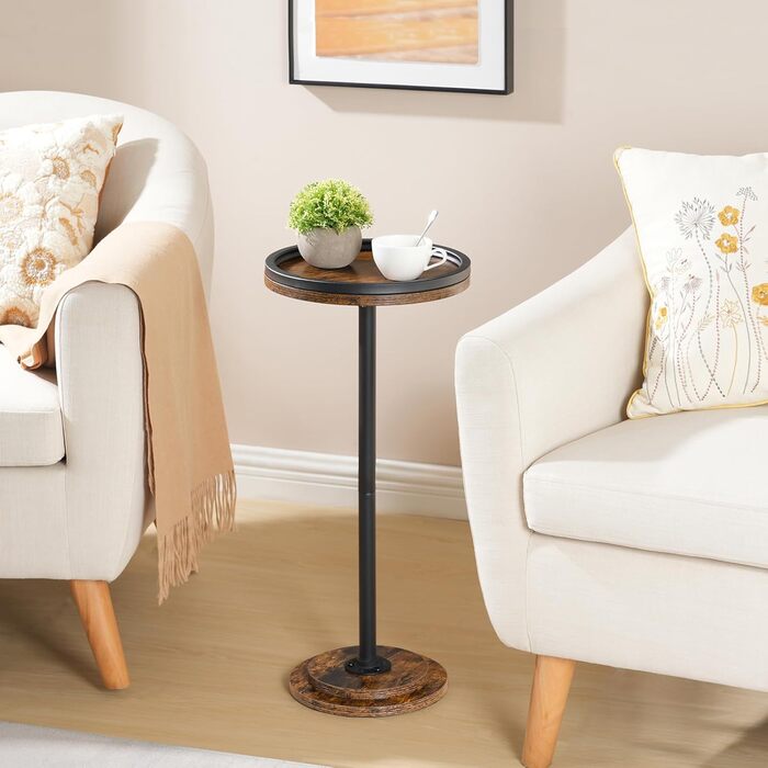 Круглий журнальний столик HOOBRO, коктейльний столик, бістро-стіл для невеликих приміщень, вітальні, спальні, рустикальний коричневий та чорний EBF168BZ01 темно-коричневий чорний