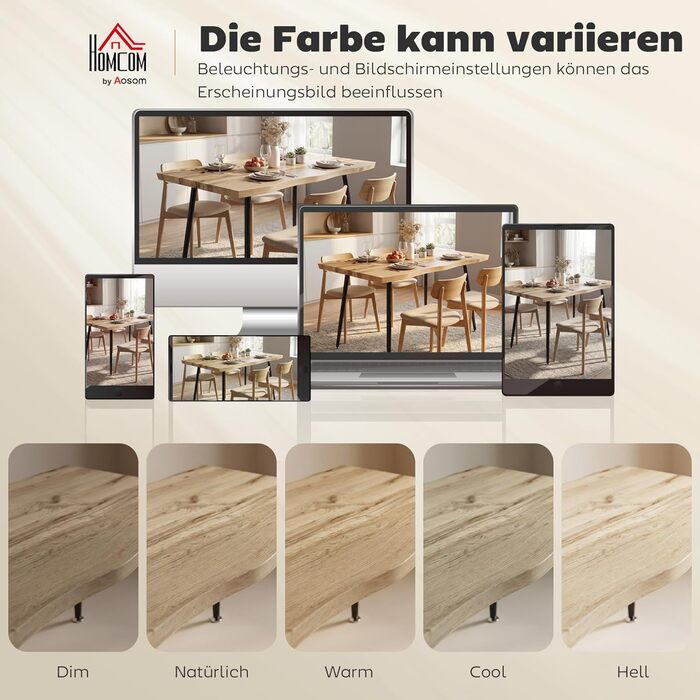 Обідній стіл HOMCOM, Кухонний стіл для 4 осіб, 110 x 70 см Сучасний обідній стіл у скандинавському стилі зі сталевим каркасом, імітація дерева для кухні, їдальні, дуб