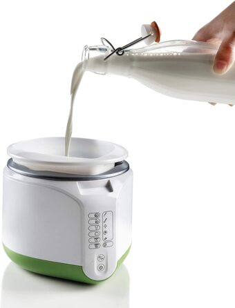 Машина для сиру та йогурту з 6 програмами, м'яка на дотик панель керування, контейнер 500 мл з антипригарним покриттям, максимальна температура 90C, включаючи книгу рецептів, 500 Вт, білий/зелений, 615
