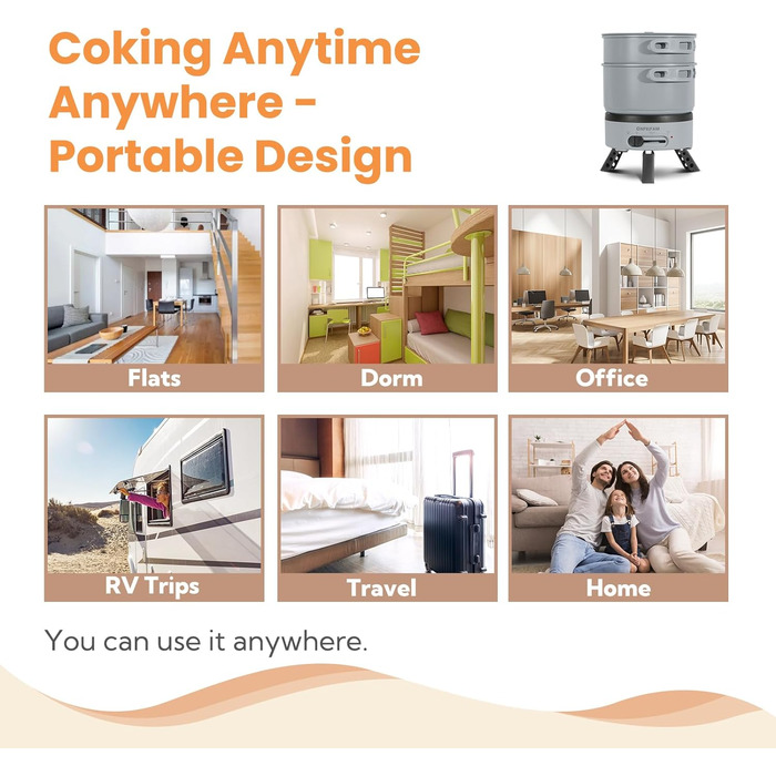 Електричний горщик для гарячої каструлі ENFRIFAM, портативний набір каструль для приготування їжі з горщиками та сковородою зі складною ручкою для автофургону, гуртожитку, офісу, на відкритому повітрі, кемпінгу, каструля для супу 1,8 л 0,75 л сковорода сі