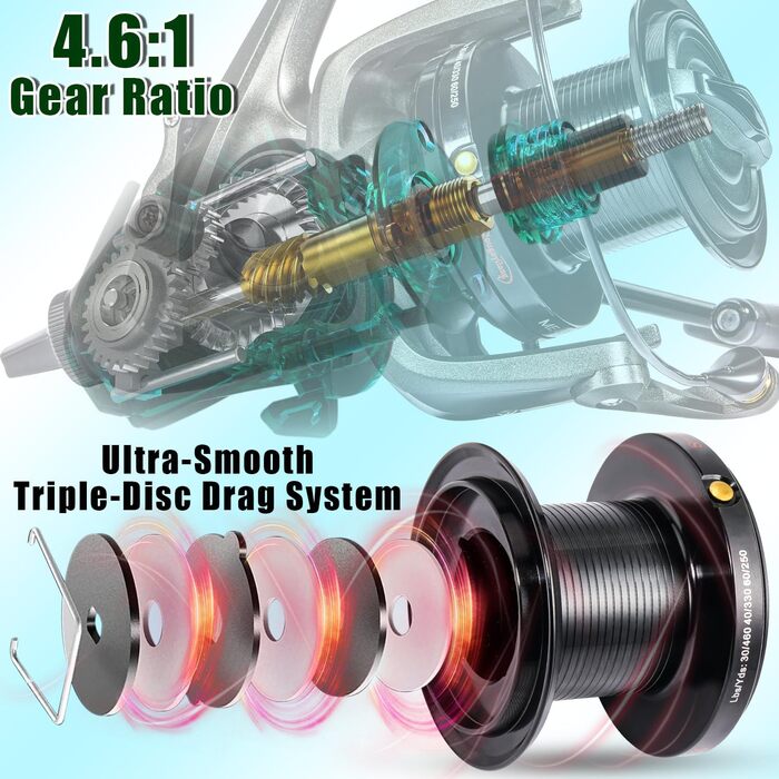 Котушки для лову коропа Sougayilang ME430, котушки для серфінгу/лову коропа великої місткості 11000/12000, 131BB, плавні, високопродуктивні котушки для лову коропа, передавальне число 4,61 для солоної та прісної води