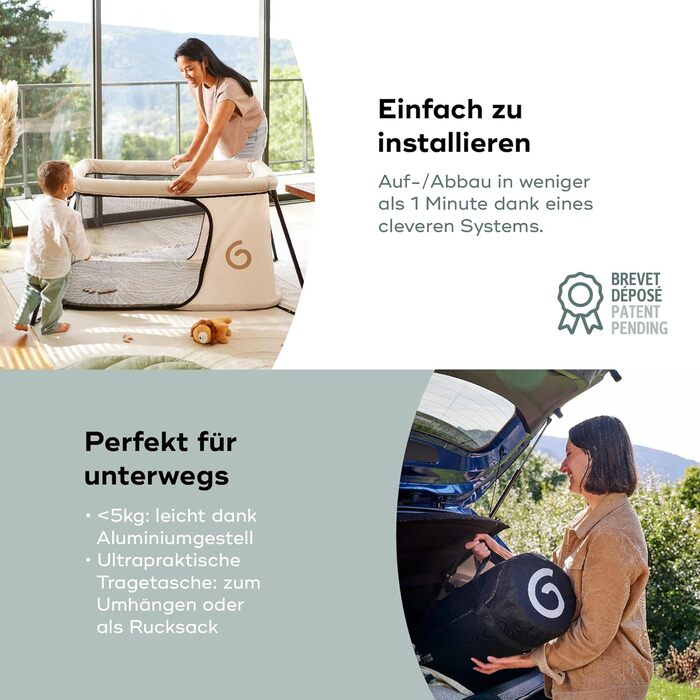 Дорожнє ліжечко Babymoov Moov & Sleep, ультракомпактне та легке (&lt5 кг), швидке та просте складання та розбирання, підходить для дітей від народження до 4 років, розширюється до ігрового майданчика, зручне (щільність матраца 25 кг/м)