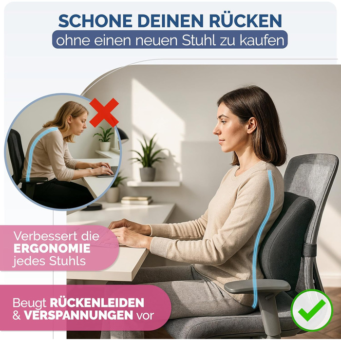Ергономічна спинка Blumtal з піни з ефектом пам&39яті - підтримуюча поперекова подушка чохол, сертифікований OEKO-TEX - спинна подушка із застібкою - опора для спини - подушка для опори спини - поперекова подушка