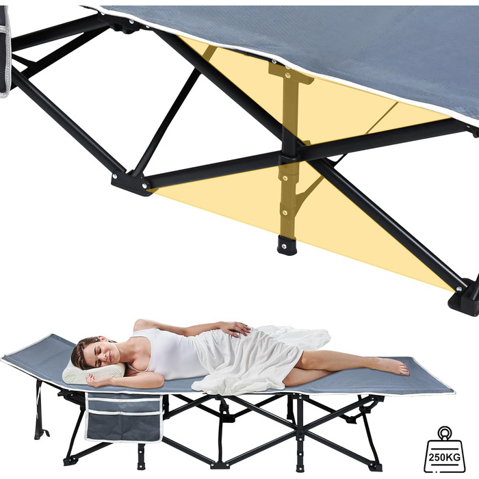 Розкладне похідне ліжко з сумкою для зберігання, транспортна сумка, до 250 кг, 190x62x38 см, кемпінговий шезлонг для дорослих, сад, кемпінг, подорожі, на природі, в приміщенні