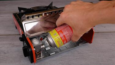 Промислова кемпінгова плита ROTHENBERGER PREMIUM, включаючи 4 газові картриджі включаючи футляр для перенесення Газова плита з 1 конфоркою, кемпінговий картридж для каструль 12-26 см Premium, включаючи 4 газові картриджі