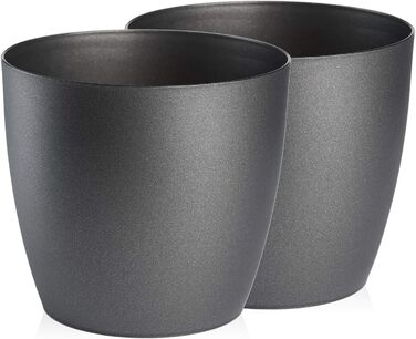 Кашпо для квітів Tymar, 2 шт. , пластикове кашпо для рослин, сучасне, матове, круглої форми (графіт, ø 14 см) ø 14 см (2 шт. ) гра