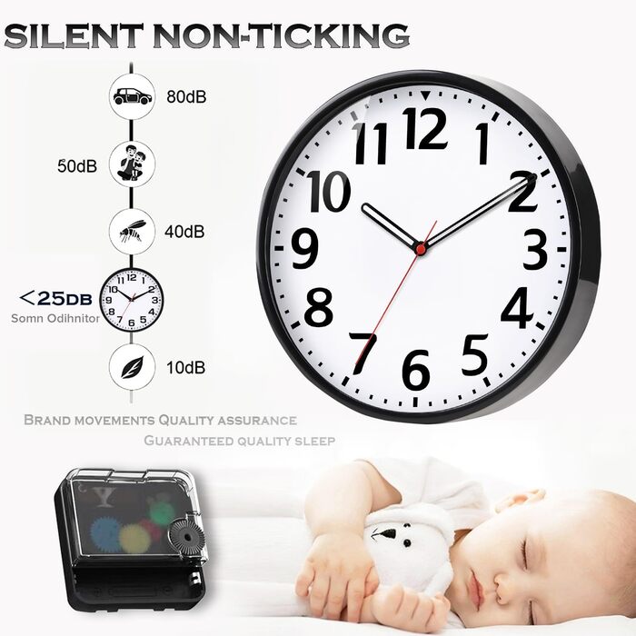 Настінний годинник TOHOOYO 9-дюймовий настінний годинник на батарейках безшумний настінний годинник, що не цокає сучасний кварцови