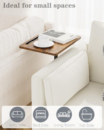 С-подібний журнальний столик, обертовий на 360, невеликий, регульований по висоті диванний столик, 40x30x(45-81) см, дерев&39яний журнальний столик/столик для ноутбука для спальні, вітальні, офісу (колір рустик-коричневий)