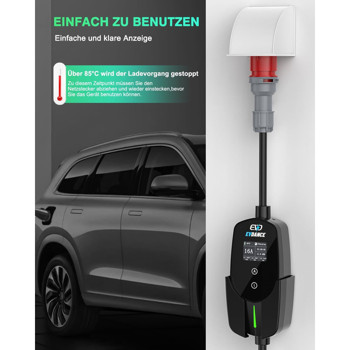 М 3-фазний 6-16A зарядний кабель типу 2 CEE 16A до типу 2 з регульованою потужністю зарядки для електромобіля чорний 11kW16A, 11kW