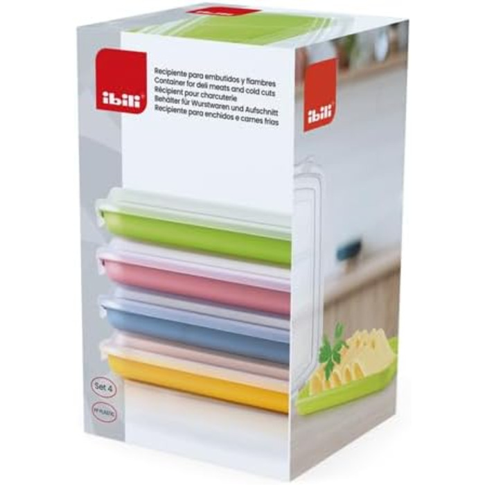 Набір із 4 кришок для ковбас та делікатесів, 4 кришки розміром 24,8 x 14,4 x 3,3 см кожна, пластик без бісфенолу А, багаторазові, жовтий червоний зелений синій, різні кольори