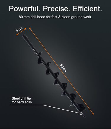 Буровий наконечник Ø80мм, 800мм, сталевий, змінний для земляного бура/шнека, для встановлення огорож та стовпів, з поперечним кріпленням болтом (болт шплінт включені), сумісний з EB52 не для дрилів Ø 80 мм, 80