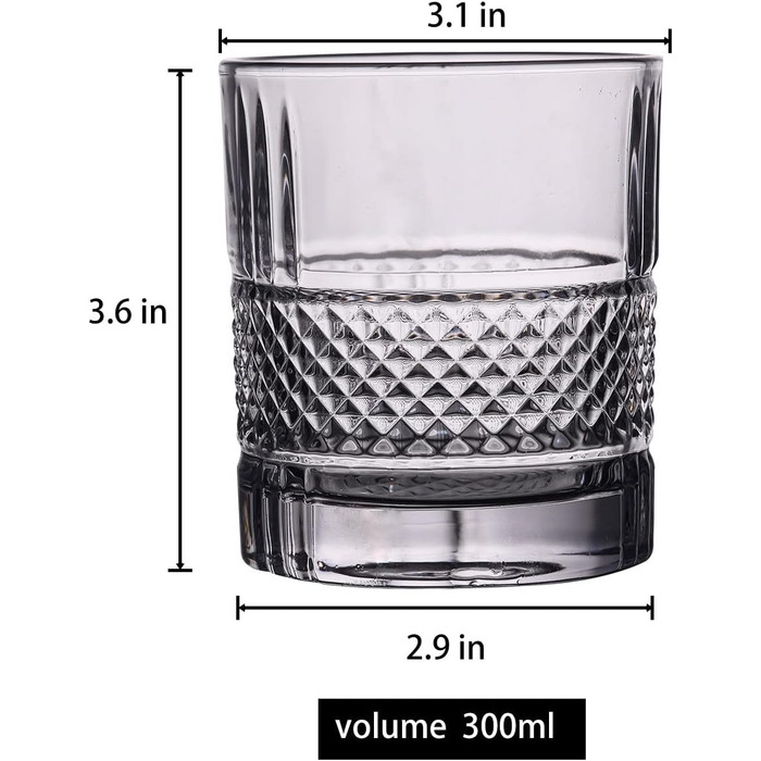 Набір стаканів для віскі, 6 шт. 300 мл/10 унцій, стакани для скотчу, стакани для бурбону для коктейлів для коктейлів Стильні стакани для води Стакани для соку Стакани для пиття (B)