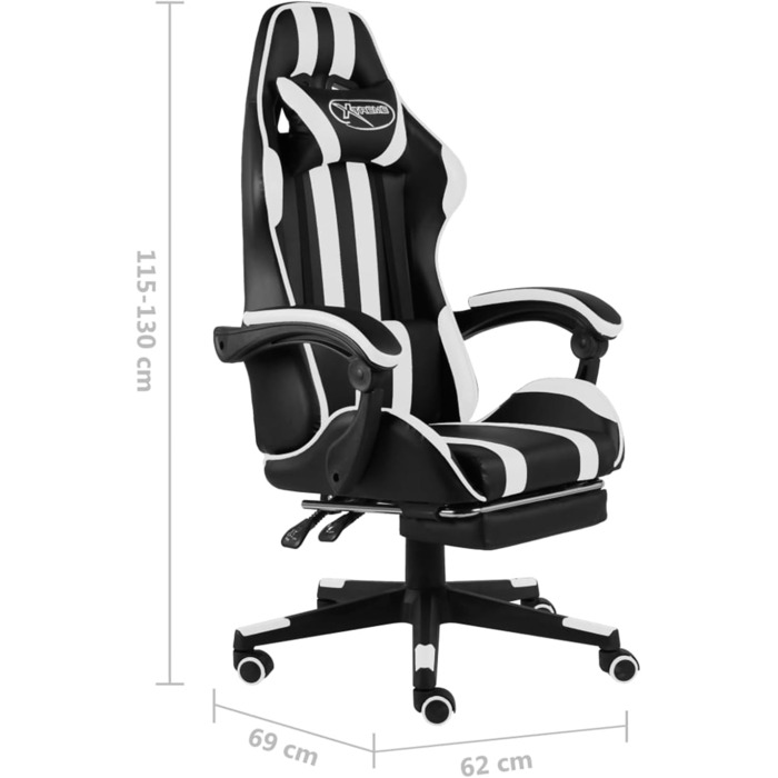Геймерське крісло з підставкою для ніг, чорно-біла штучна шкіра, модель ігрового крісла 20531