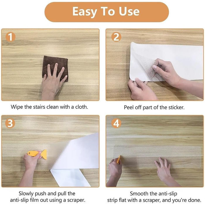 Килимки для сходів, протиковзкі килимки, 15x80 см, прозорі, самоклеючі, протиковзкі смужки для сходів, водонепроникні, для дерев&39яних сходинок та підлоги, 15x80 см - 15 шт., 15 шт.