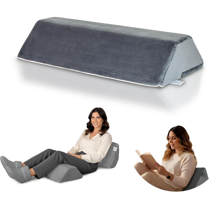 Подушка для спини для ліжка та дивана (сіра) Клиноподібна подушка та подушка для читання для дорослих - Підтримуюча подушка для колін, ніг, спини, пролежнів - Подушка для сидіння ліжка для нахилу та підйому - Ортопедична подушка для спини