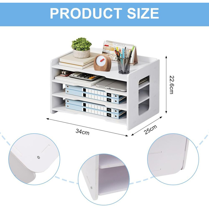 Лоток для листів формату А4, органайзер для офісу, лоток для акуратного зберігання паперу формату А4, ручок, книг, листів, документів, тримач для документів (білий - 4 відділення)