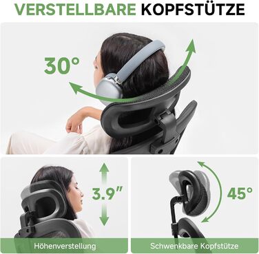 Ергономічне офісне крісло GTPLAYER, стілець для роботи з регульованим підголівником, підлокітниками, поперековою опорою, офісне та ігрове крісло з функцією гойдання, крісло керівника з сітки, 150 кг (чорне)