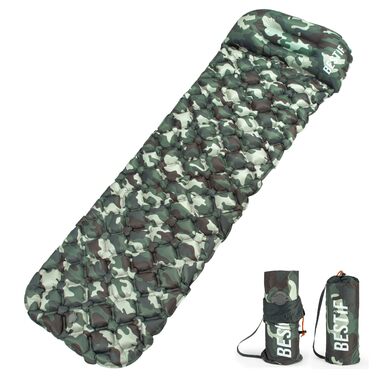 Надувний килимок для сну з подушкою, надлегкий кемпінговий надувний матрац, сумка для перенесення, невеликий розмір для кемпінгу на свіжому повітрі, подорожей у наметі, походів, килимок для сну, трекінговий матрац (камуфляжний, 190 x 56 x 5,5 см) 190 x 56